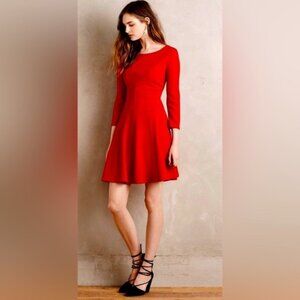 Anthropologie Sunday in Brooklyn XSP red long-sleeved flare dress